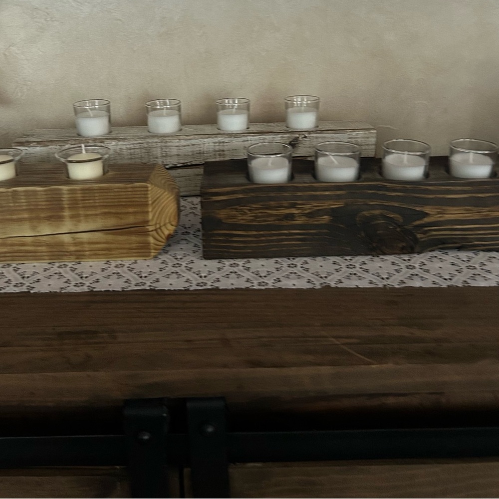 Rustic Wooden Candle Holder Set